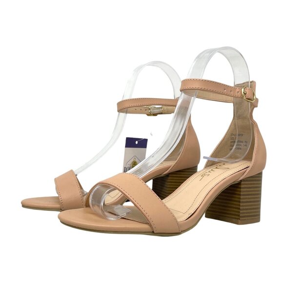 Lulus Harper Womens 5.5 Nude Faux Leather Ankle Strap Block Heel Sandals Strappy - Picture 2 of 16